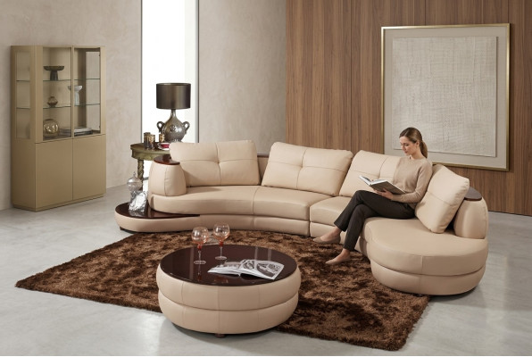 Modern round sectional sofa corner upholstery sofa seating set leather couch + USB