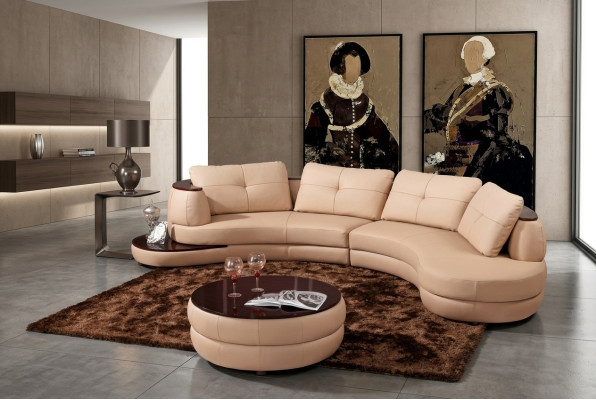 Modern round sectional sofa corner upholstery sofa seating set leather couch + USB