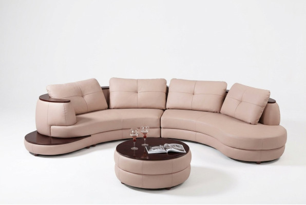 Modern round sectional sofa corner upholstery sofa seating set leather couch + USB