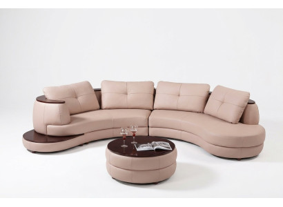 Modern round sectional sofa corner upholstery sofa seating set leather couch + USB