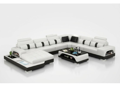 Corner sofa living area + USB upholstery design couch modern leather sofa corner suite
