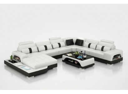 Corner sofa living area + USB upholstery design couch modern leather sofa corner suite