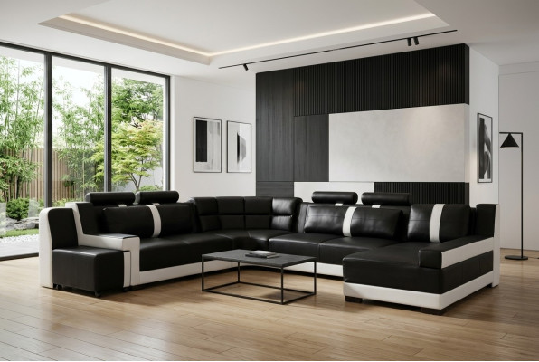 Sectional living landscape + USB upholstered corner suite design couch modern leather sofa