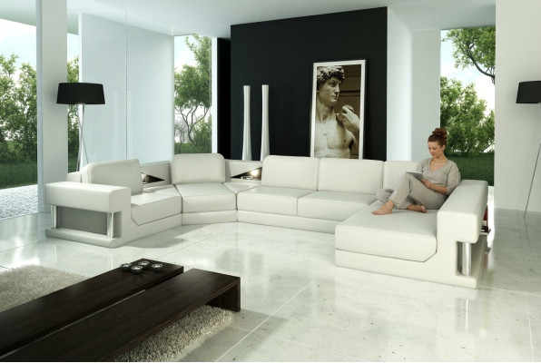 Modern leather corner sofa landscape + USB upholstery corner set design couch