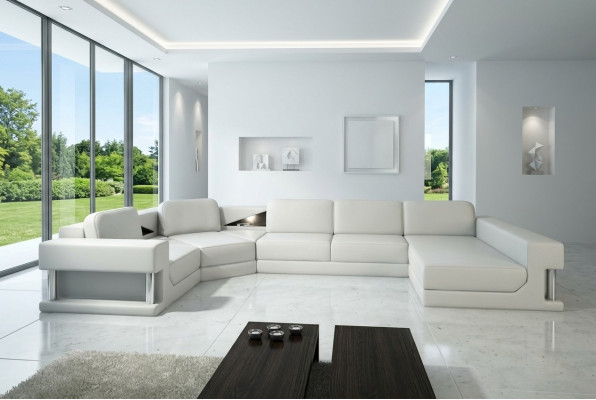 Modern leather corner sofa landscape + USB upholstery corner set design couch