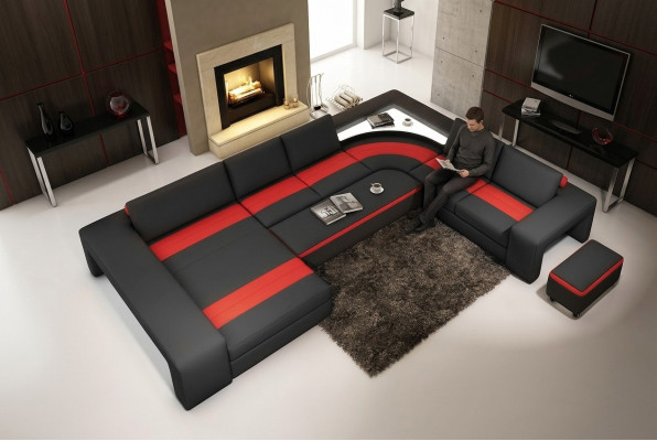 Living landscape corner sofa with LED & USB sofa upholstery couch set U shape leather