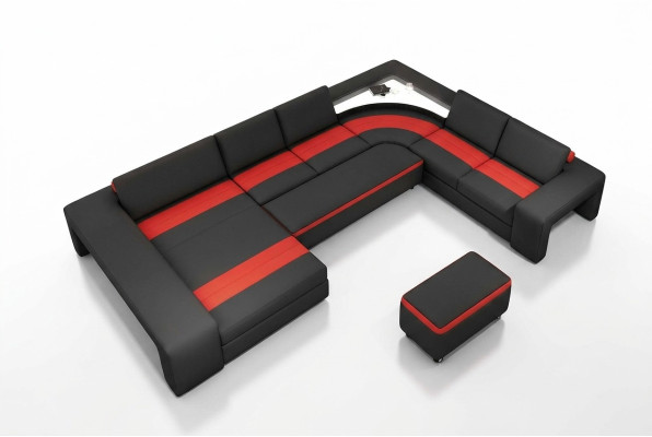 Living landscape corner sofa with LED & USB sofa upholstery couch set U shape leather