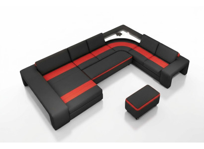 Living landscape corner sofa with LED & USB sofa upholstery couch set U shape leather
