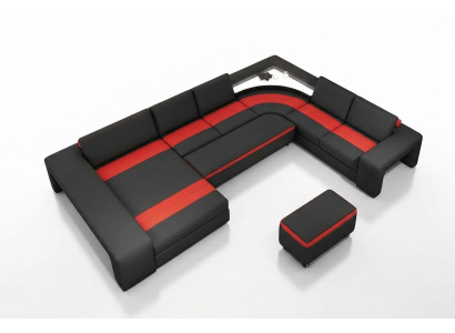 Living landscape corner sofa with LED & USB sofa upholstery couch set U shape leather