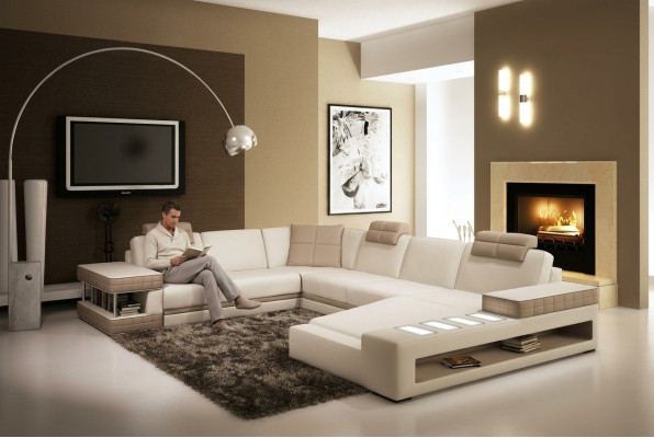 Sectional sofa with LED & USB living area sofa upholstery couch set U shape leather