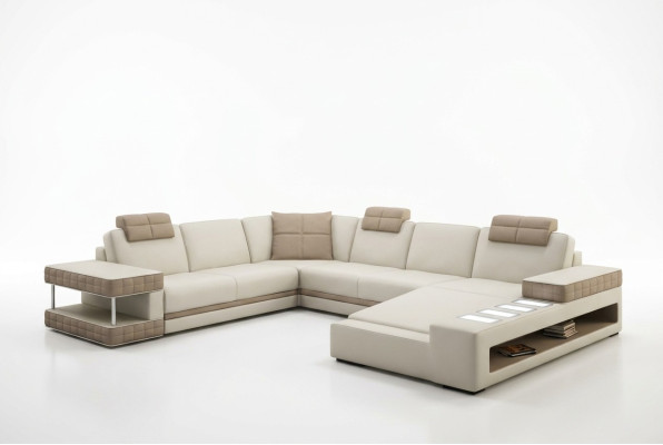 Sectional sofa with LED & USB living area sofa upholstery couch set U shape leather