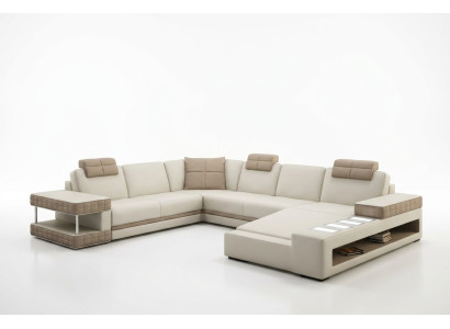 Sectional sofa with LED & USB living area sofa upholstery couch set U shape leather