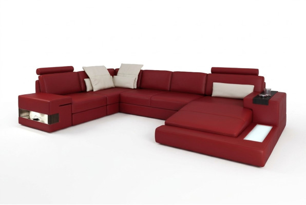 Sectional sofa with USB & LED living landscape couch upholstery set U-shape leather