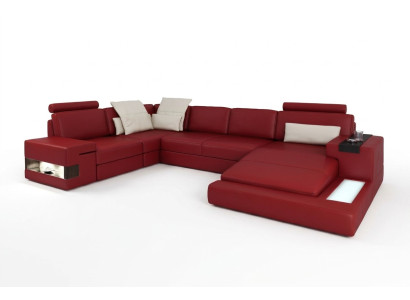 Sectional sofa with USB & LED living landscape couch upholstery set U-shape leather