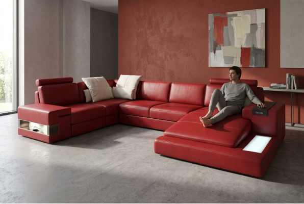 Corner sofa with USB sofa couch upholstery U-shape living landscape leather sofa designer corner