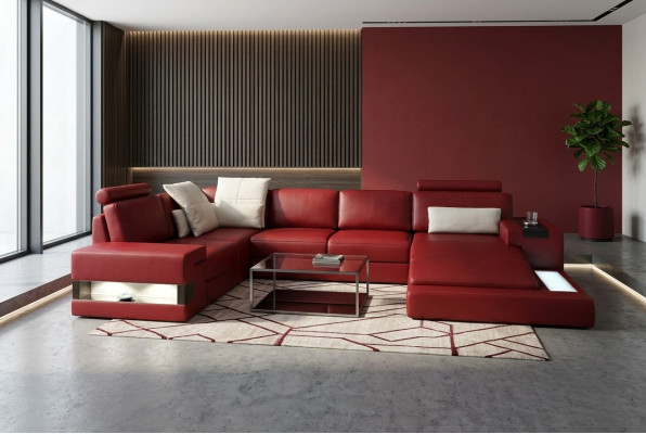 Corner sofa with USB sofa couch upholstery U-shape living landscape leather sofa designer corner