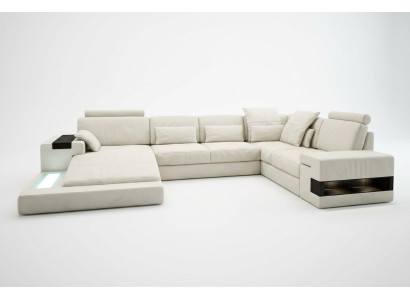 Leather sofa USB design sofa U-shape living landscape couch upholstery corner sofa new LED