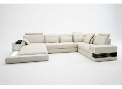 Leather sofa USB design sofa U-shape living landscape couch upholstery corner sofa new LED