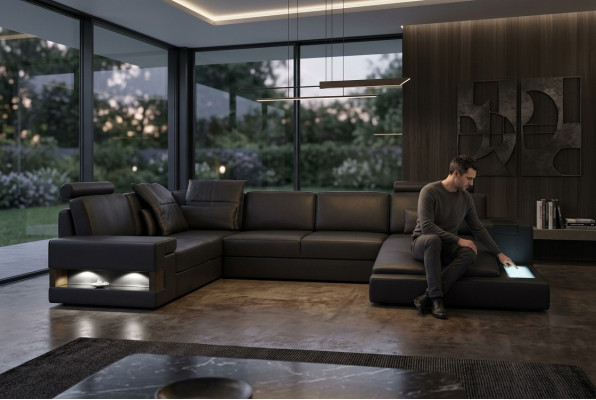 Textile fabric sofa couch upholstered living landscape design sofas corner sofa USB LED