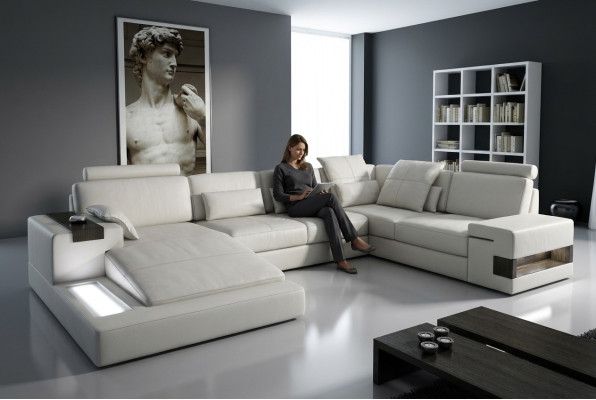 Design leather sofa couch upholstery living landscape XXL big corner sofa with USB
