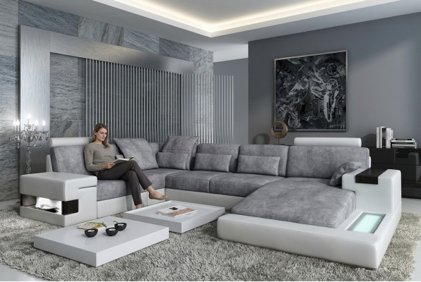 Textile Sofa USB Upholstery Corner Sofa Set Living Landscape Leather Sofa Design Couch