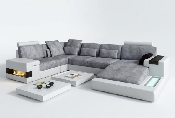 Textile Sofa USB Upholstery Corner Sofa Set Living Landscape Leather Sofa Design Couch