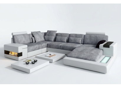 Textile Sofa USB Upholstery Corner Sofa Set Living Landscape Leather Sofa Design Couch