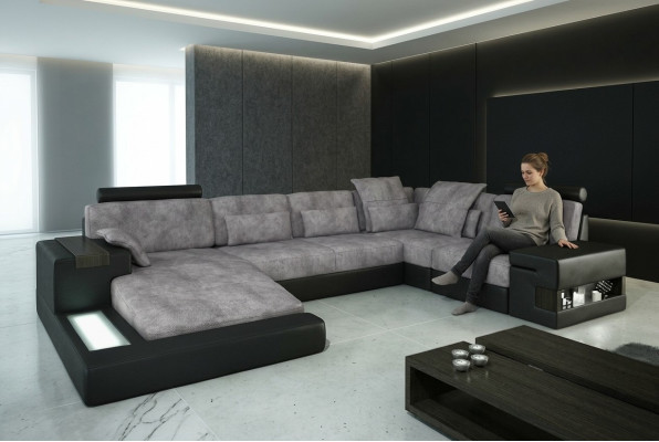 Design leather sofa couch upholstery suite living landscape sofas couches with USB