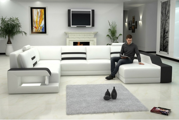 Leather sofa, sofa couch, upholstered corner sofa, big set, living landscape sofas with USB