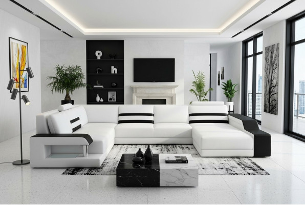 Leather sofa, sofa couch, upholstered corner sofa, big set, living landscape sofas with USB