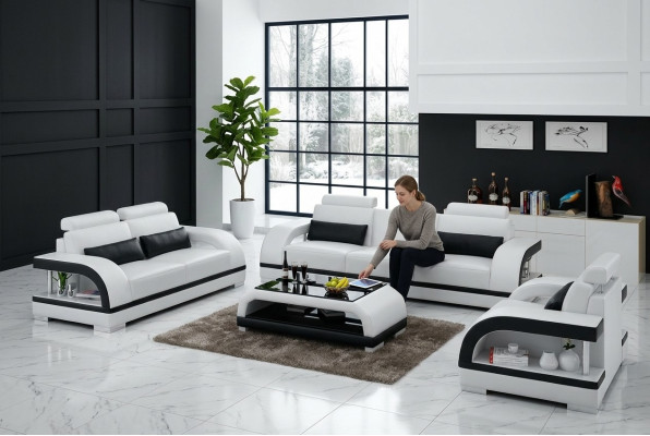 Designer sofa set leather sofa set 3+2+1 with USB sofa couch new white