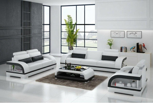 Designer sofa set leather sofa set 3+2+1 with USB sofa couch new white