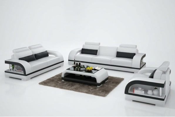 Designer sofa set leather sofa set 3+2+1 with USB sofa couch new white