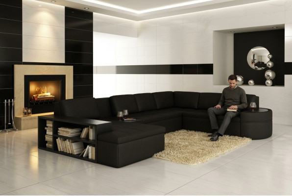 Modern corner sofa + USB couch upholstered leather design sofa suite living area new