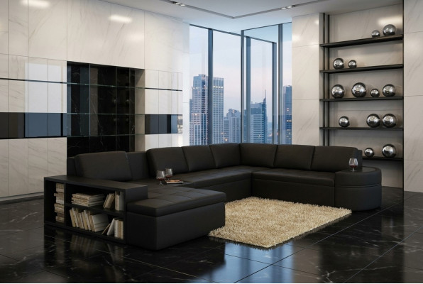 Modern corner sofa + USB couch upholstered leather design sofa suite living area new