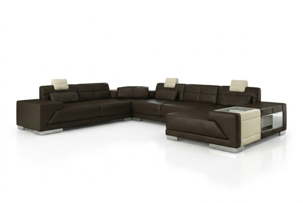 Living room U-shaped corner sofa with USB design sofa couch upholstery set corner brown
