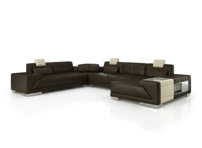 Living room U-shaped corner sofa with USB design sofa couch upholstery set corner brown