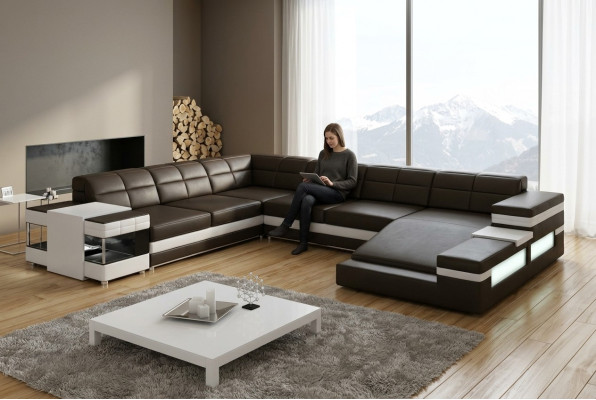 Leather sofa LED USB sofa couch upholstery corner living landscape sectional sofa design leather