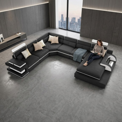 Discover our large U-shaped sofa with innovative USB click automation.