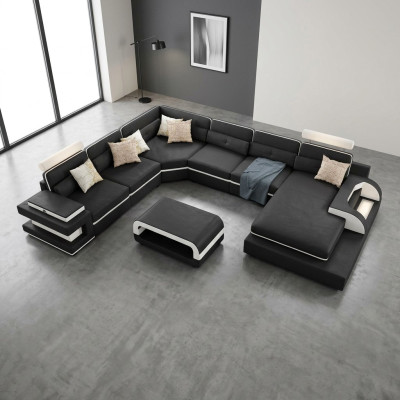 Discover our large U-shaped sofa with innovative USB click automation.