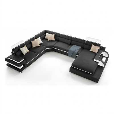 Discover our large U-shaped sofa with innovative USB click automation.
