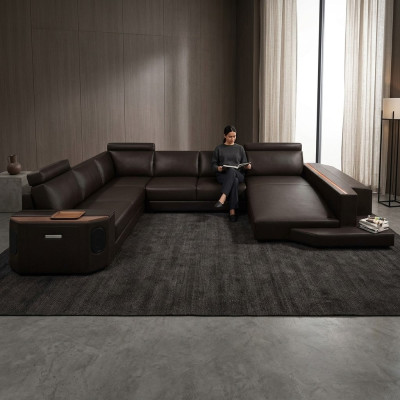 Elegant U-shaped upholstered sofa, modern design for stylish living spaces.