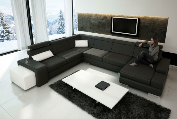 U-shaped sofa with USB couch upholstery living area leather corner set XXL new