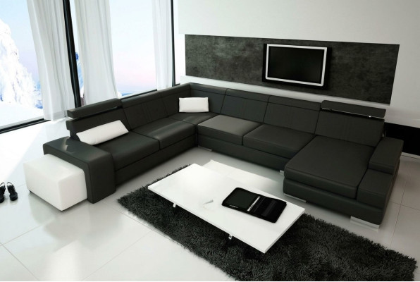 U-shaped sofa with USB couch upholstery living area leather corner set XXL new
