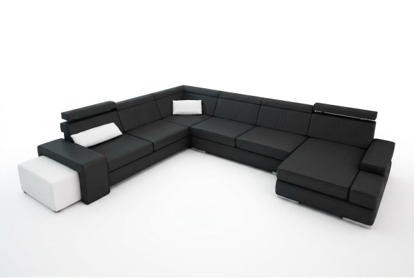 U-shaped sofa with USB couch upholstery living area leather corner set XXL new