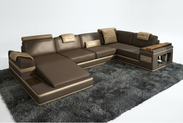 Sectional sofa USB + LED living landscape U shape upholstered couch leather sofa fabric leather