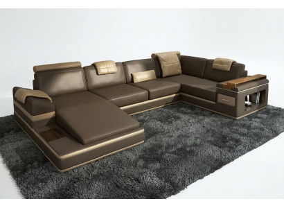Sectional sofa USB + LED living landscape U shape upholstered couch leather sofa fabric leather