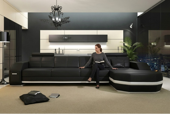 Sectional sofa USB + LED sofa living landscape U-shape upholstered couch leather sofa fabric leather
