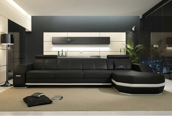 Sectional sofa USB + LED sofa living landscape U-shape upholstered couch leather sofa fabric leather