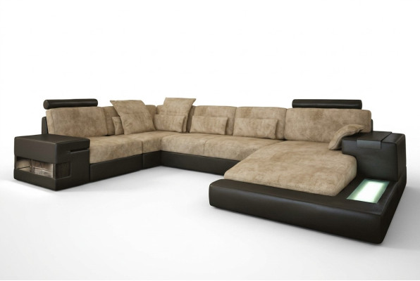 Sectional sofa, living landscape, U shape, cushion couch, leather sofa, fabric leather, USB + LED